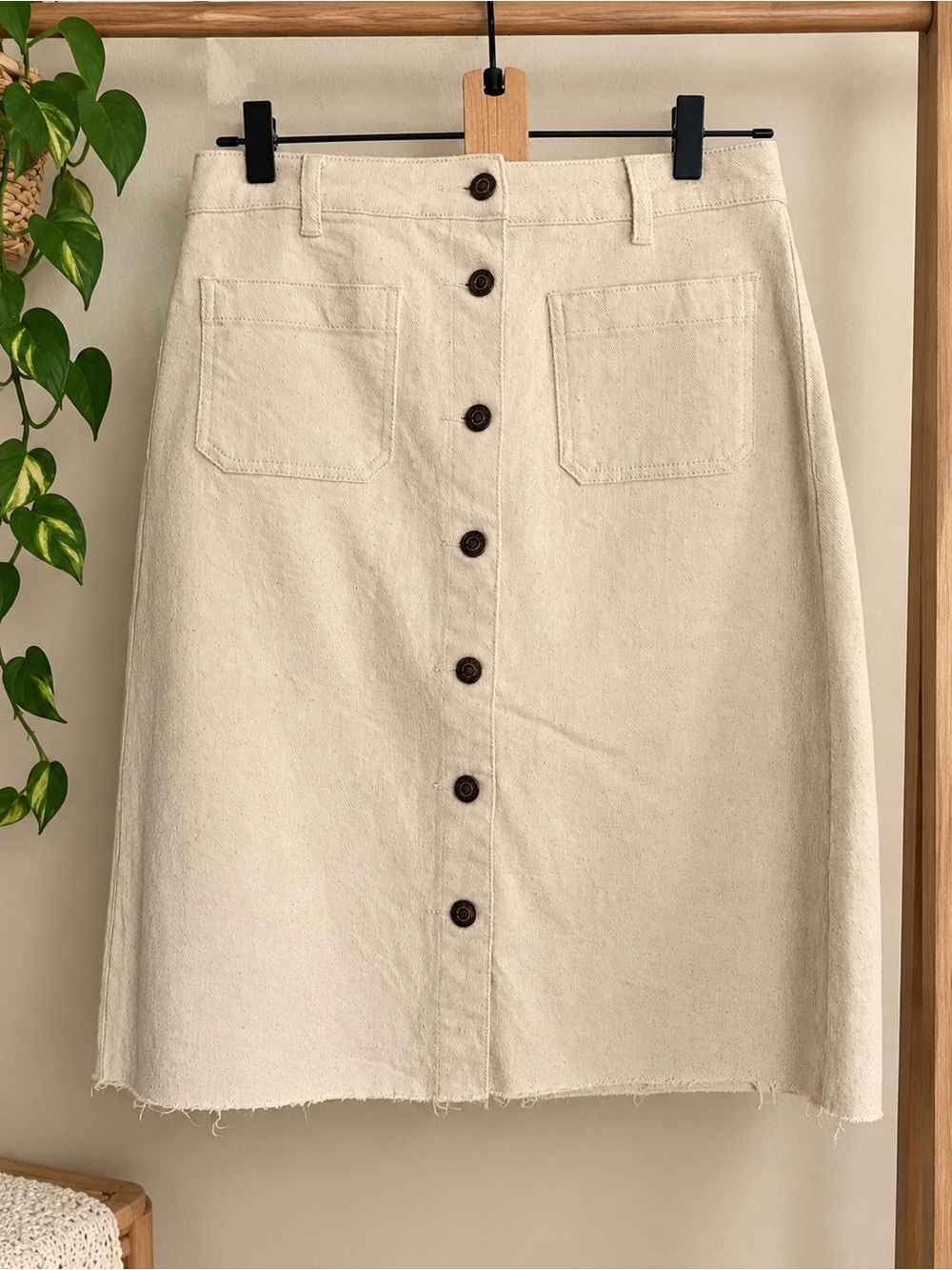 OAT New York Women's Oatmeal Denim Button Front Straight Skirt